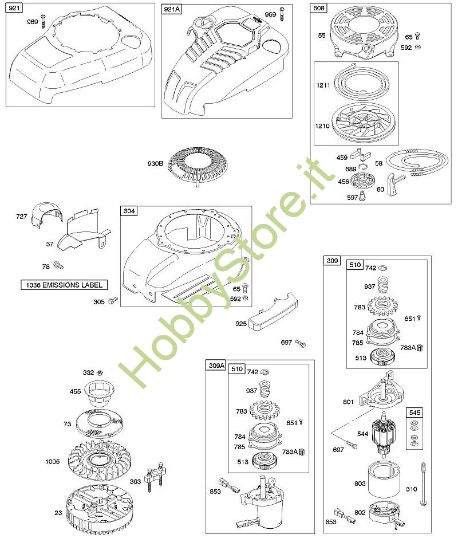 B - Alloggiamento/ripari ventola, dispositivo di avviamento elettrico, volano, dispositivo di avviamento a riavvolgimento B&S - 12 €¦ 122602-0194-B1 brand Stihl
